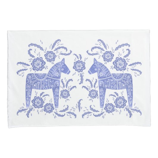 Zweeds Dala Horse Indigo Blue en White Kussensloop (Voorkant-Rechts)
