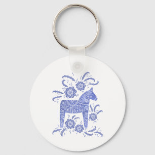 Zweeds Dala Horse Indigo Blue en White Sleutelhanger
