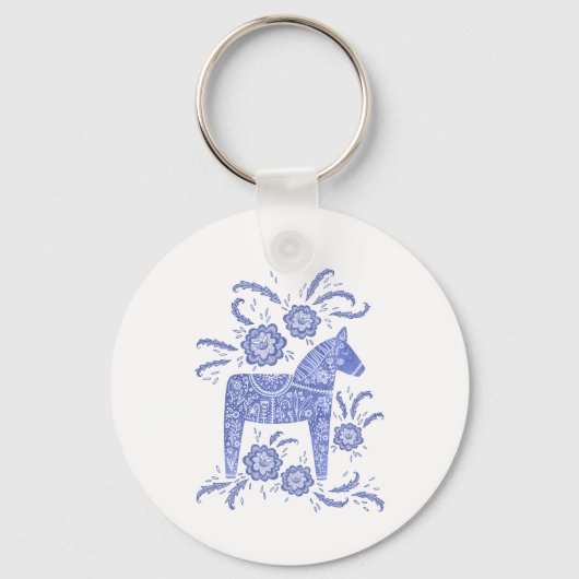 Zweeds Dala Horse Indigo Blue en White Sleutelhanger (Voorkant)