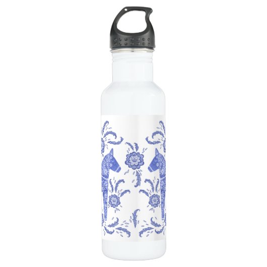 Zweeds Dala Horse Indigo Blue en White Waterfles (Voorkant)