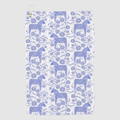 Zweeds Dala Horse Indigo Blue Folk Art Golf Towel Golfhanddoek (Voorkant)