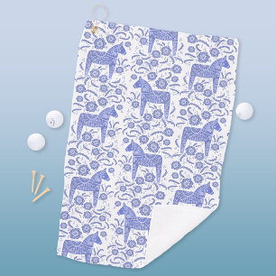 Zweeds Dala Horse Indigo Blue Folk Art Golf Towel Golfhanddoek