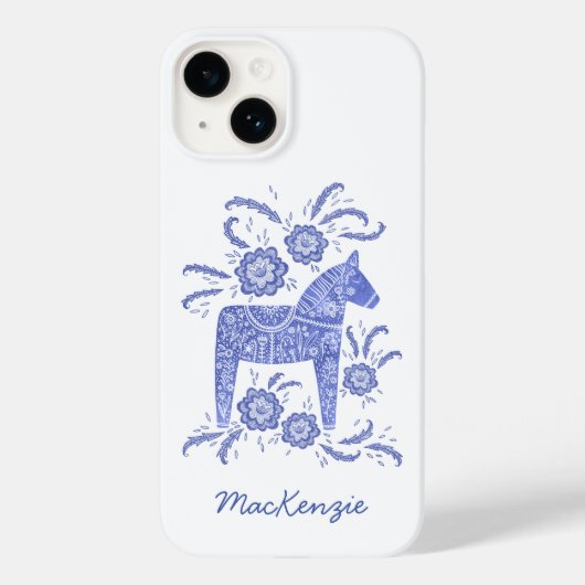 Zweeds Dala Horse Persoonlijk Blauw Case-Mate iPhone Case (Achterkant)