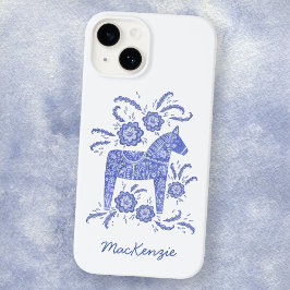 Zweeds Dala Horse Persoonlijk Blauw Case-Mate iPhone 14 Hoesje