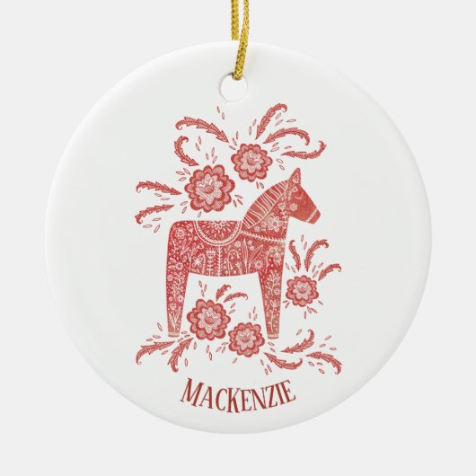 Zweeds Dala Horse Persoonlijk Rode Keramisch Ornament (Voorkant)