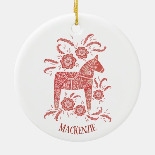 Zweeds Dala Horse Persoonlijk Rode Keramisch Ornament (Achterkant)