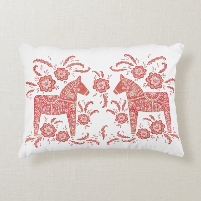 Zweeds Dala Horse Red en White Accent Kussen (Voorkant)