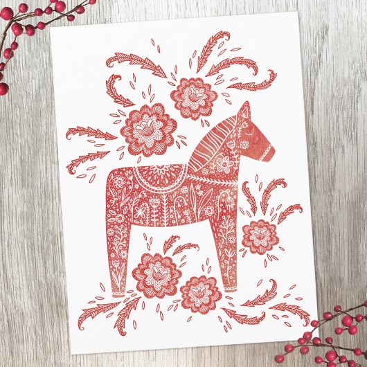 Zweeds Dala Horse Red en White Briefkaart