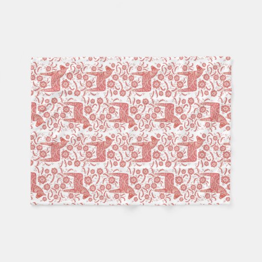 Zweeds Dala Horse Red en White Fleece Deken (Voorkant (Horizontaal))