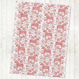 Zweeds Dala Horse Red en White Fleece Deken