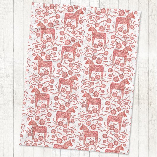Zweeds Dala Horse Red en White Fleece Deken