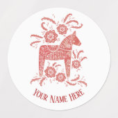 Zweeds Dala Horse Red en White, gepersonaliseerd Labels (Design 1)