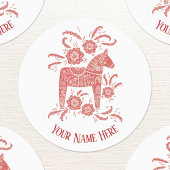 Zweeds Dala Horse Red en White, gepersonaliseerd Labels