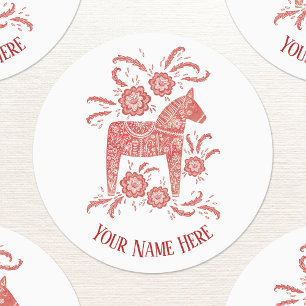 Zweeds Dala Horse Red en White, gepersonaliseerd Labels