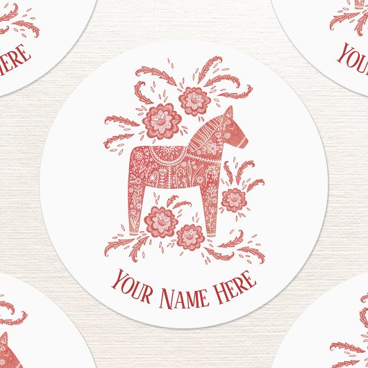 Zweeds Dala Horse Red en White, gepersonaliseerd Labels