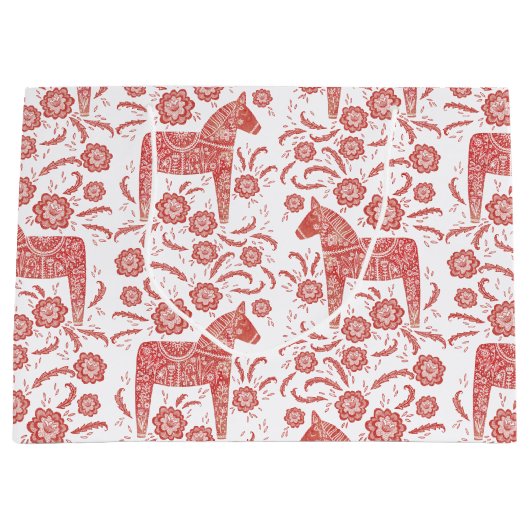 Zweeds Dala Horse Red en White Groot Cadeauzakje (Voorkant)