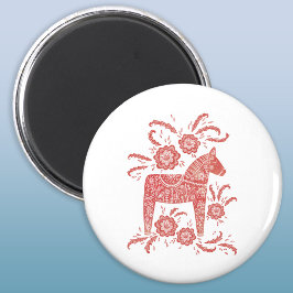 Zweeds Dala Horse Red en White Magneet