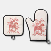 Zweeds Dala Horse Red en White Ovenwant & Pannenlap Set (Voorkant)