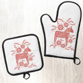 Zweeds Dala Horse Red en White Ovenwant & Pannenlap Set