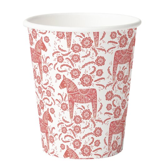 Zweeds Dala Horse Red en White Papieren Bekers