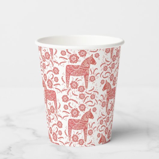 Zweeds Dala Horse Red en White Papieren Bekers (Achterkant)