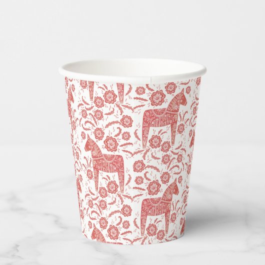 Zweeds Dala Horse Red en White Papieren Bekers (Rechts)
