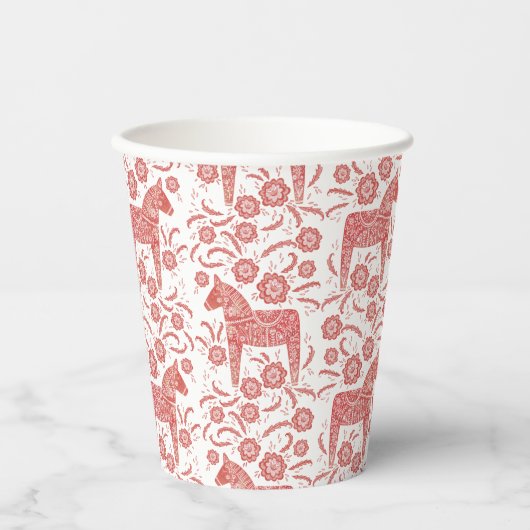 Zweeds Dala Horse Red en White Papieren Bekers (Voorkant)