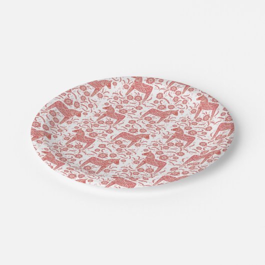 Zweeds Dala Horse Red en White Papieren Bordje (Gekanteld)