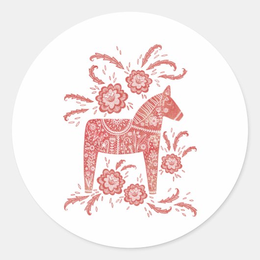 Zweeds Dala Horse Red en White Ronde Sticker (Voorkant)