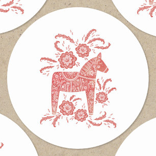 Zweeds Dala Horse Red en White Ronde Sticker