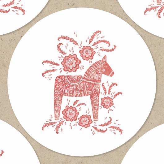 Zweeds Dala Horse Red en White Ronde Sticker