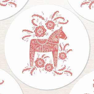 Zweeds Dala Horse Red en White Ronde Sticker