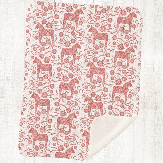 Zweeds Dala Horse Red en White Sherpa Deken