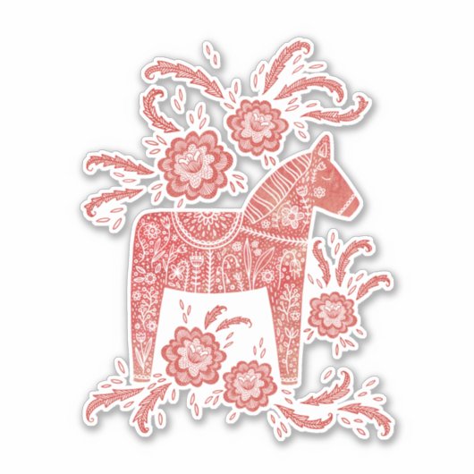 Zweeds Dala Horse Red en White Sticker (Voorkant)