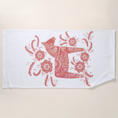 Zweeds Dala Horse Red en White Strandlaken (Voorkant)