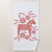 Zweeds Dala Horse Red en White Strandlaken (Voorkant)