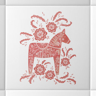 Zweeds Dala Horse Red en White Tegeltje