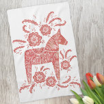 Zweeds Dala Horse Red en White Theedoek<br><div class="desc">Een traditioneel Zweeds Dala Horse-ontwerp in rood en wit. Ideaal voor de winterse feestdagen.</div>