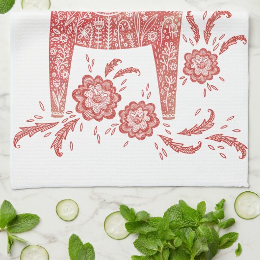 Zweeds Dala Horse Red en White Theedoek (Gevouwen)