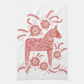 Zweeds Dala Horse Red en White Theedoek (Verticaal)
