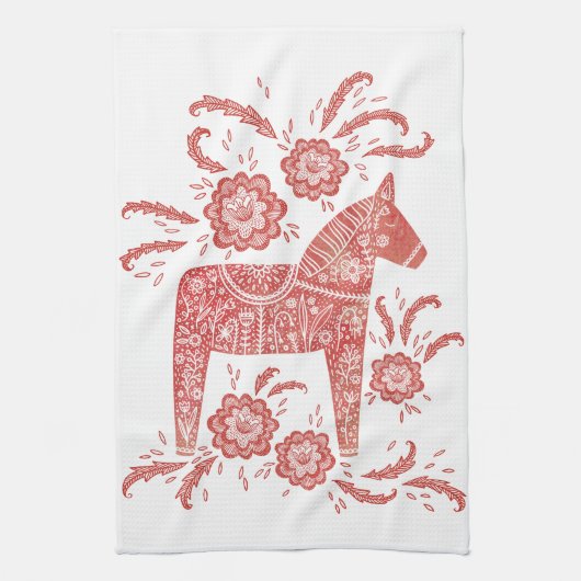Zweeds Dala Horse Red en White Theedoek (Verticaal)