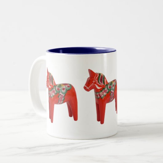 Zweeds Dala Horse Scandinavian Tweekleurige Koffiemok (Voorkant links)
