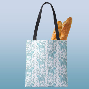 Zweeds Dala Horse Traditional Folk Art Blauwgroen  Tote Bag