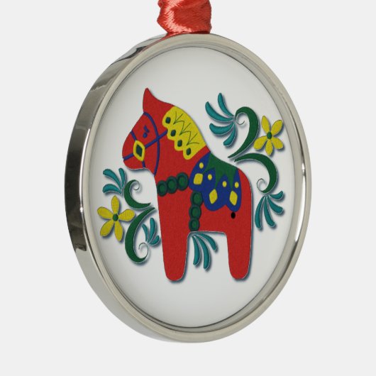 Zweeds Dala Horse Whimsical Metalen Ornament (Rechts)