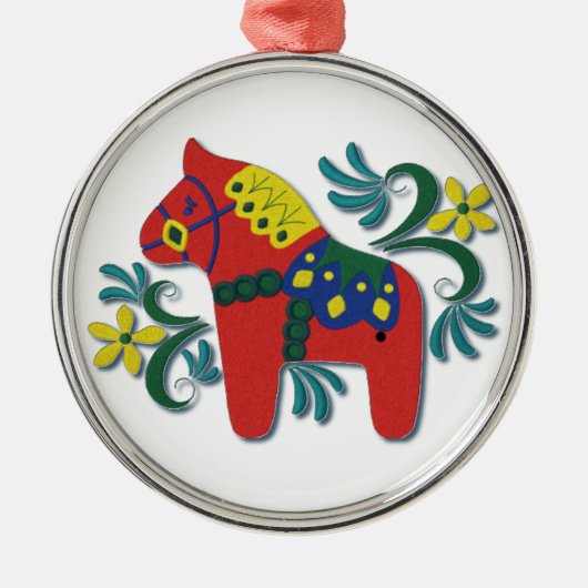 Zweeds Dala Horse Whimsical Metalen Ornament (Voorkant)