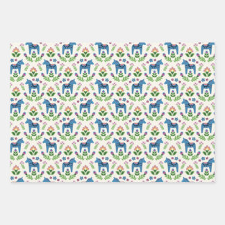 Zweeds Dala Horses Blue Inpakpapier Vel