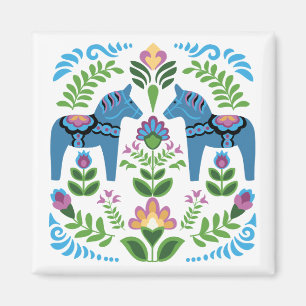 Zweeds Dala Horses Blue Magneet