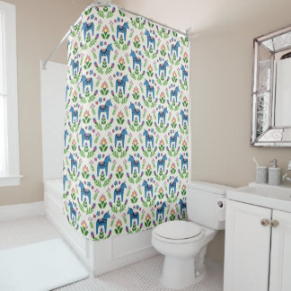 Zweeds Dala Horses Blue Shower Curtain Douchegordijn