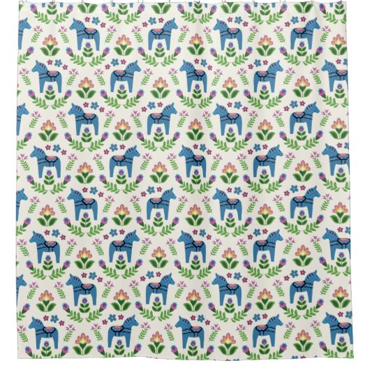 Zweeds Dala Horses Blue Shower Curtain Douchegordijn (Voorkant)