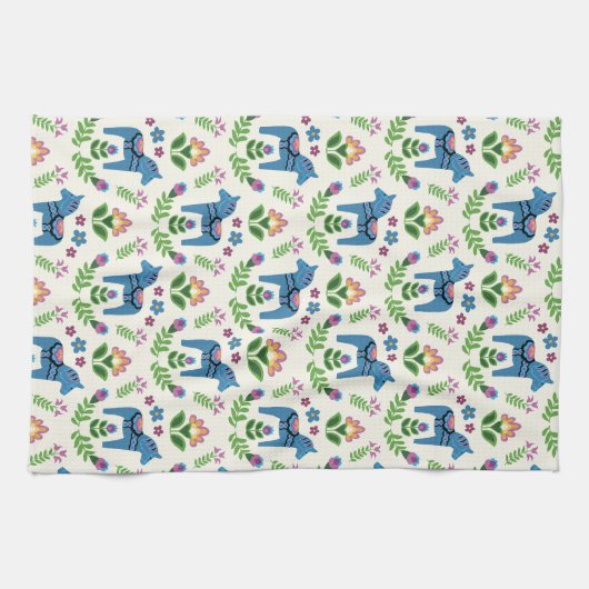 Zweeds Dala Horses Blue Theedoek (Horizontaal)